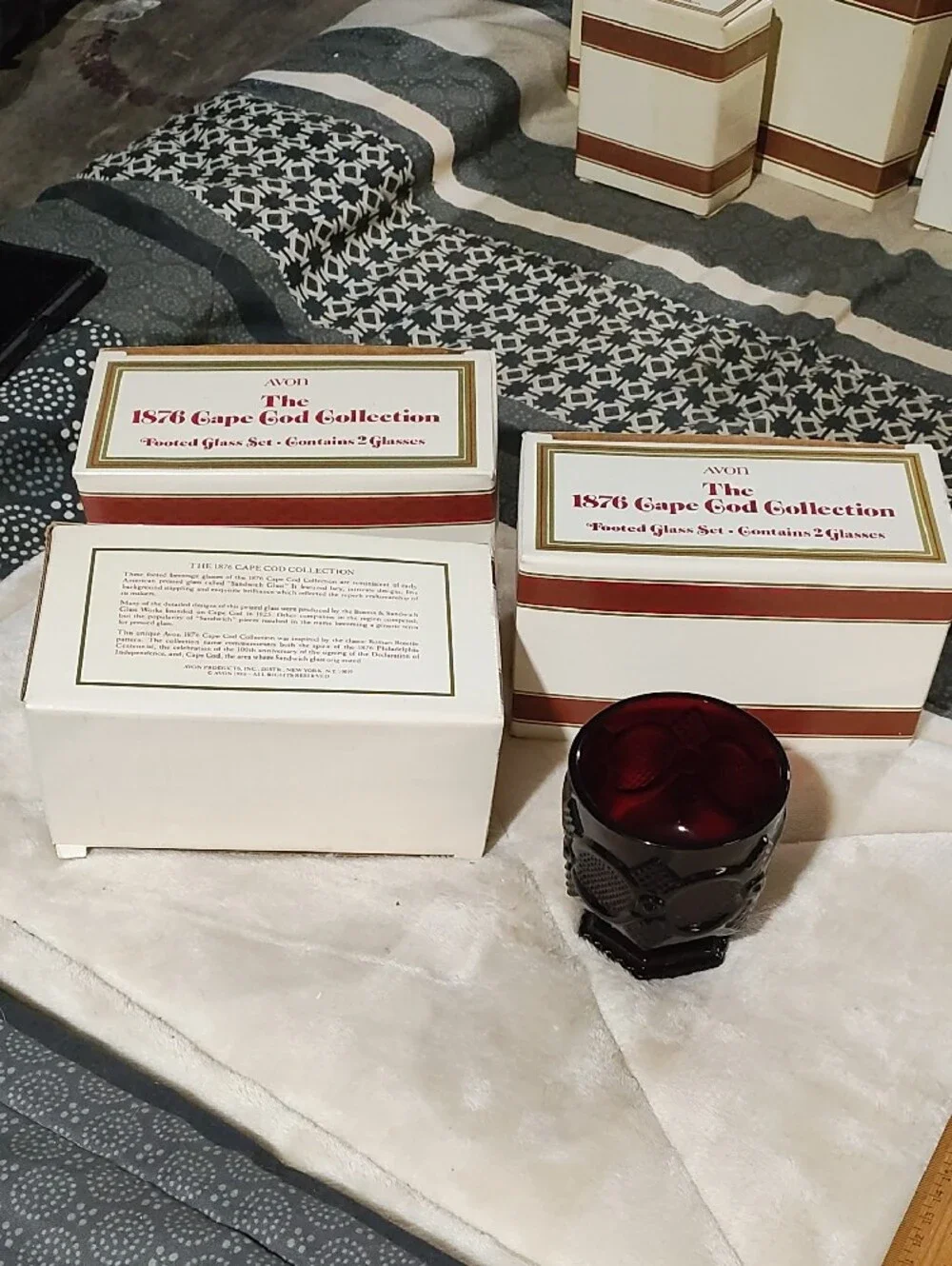 6 Glasses/ 3 Sets Avon 1876 Cape Cod Collection Deep Ruby Red Footed Glass